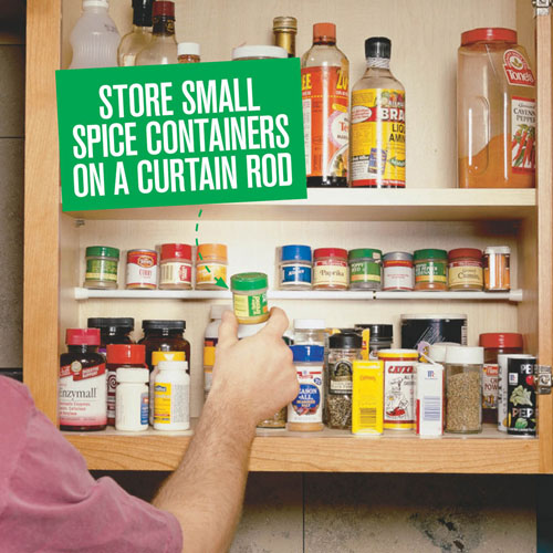 Use A Curtain Rod To Store Spices