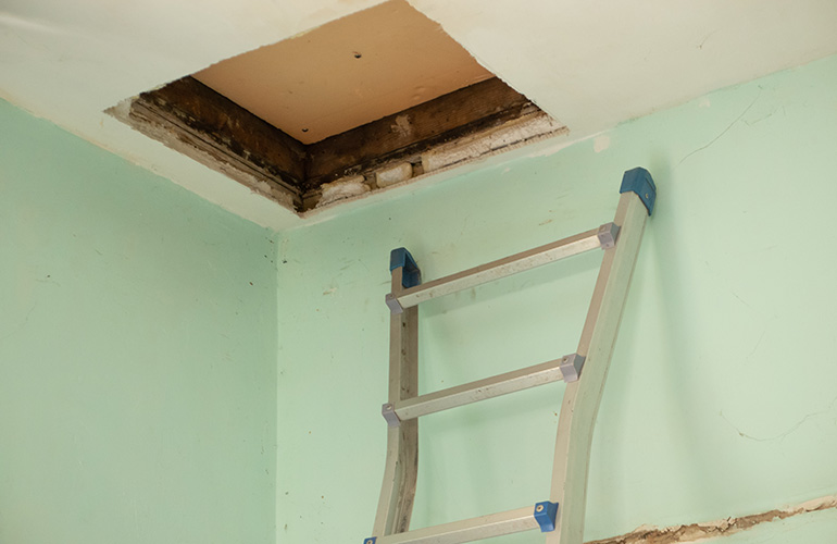 Inspect the attic for leaks during a rain storm