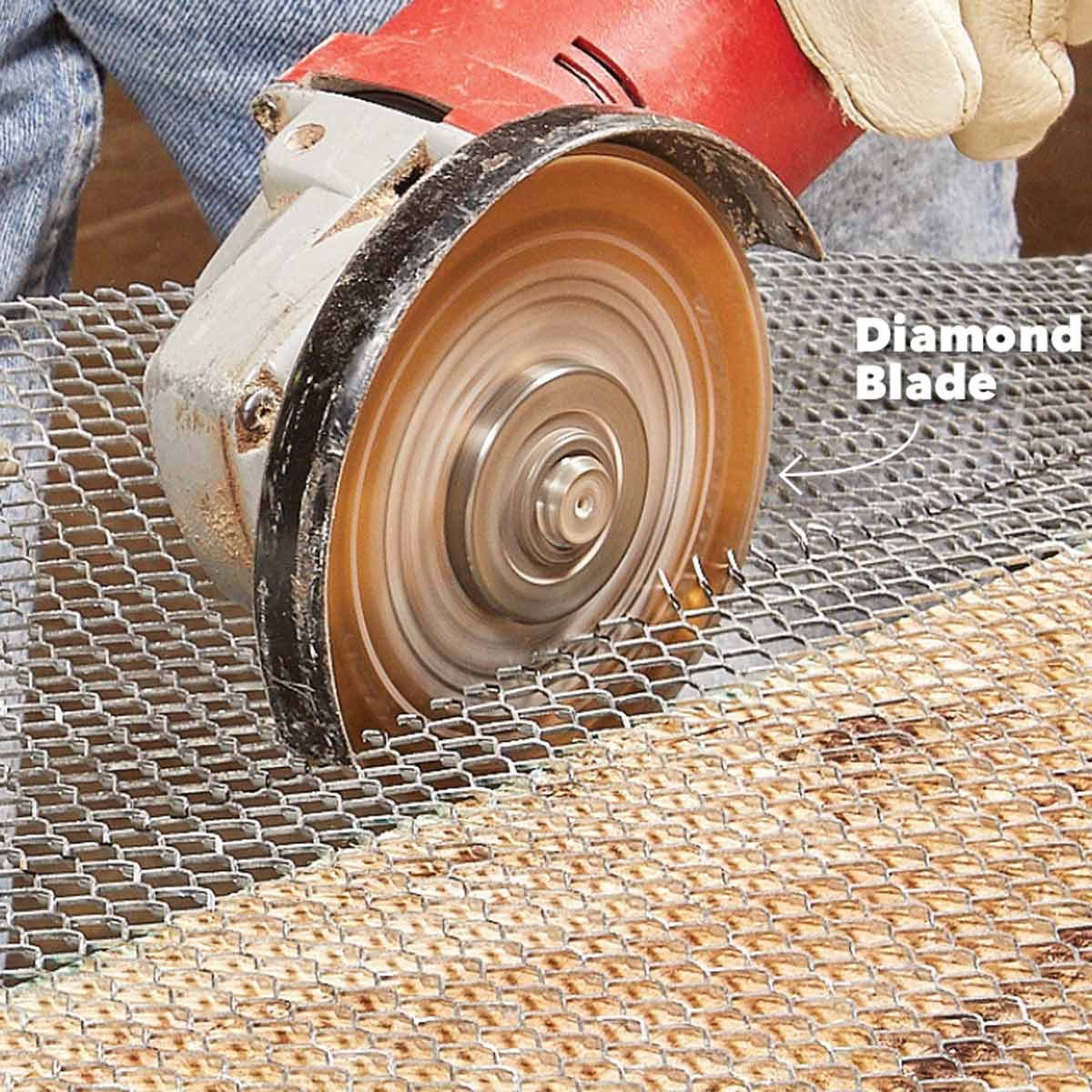 Cut metal lath and mesh with a grinder